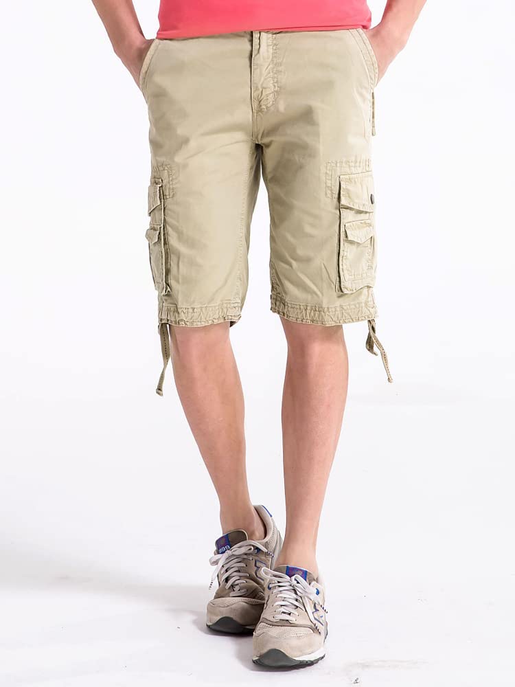OCHENTA Men's Cargo Shorts Loose Fit Casual Work with Multi Pockets #3231 Khaki 34 - Image 4